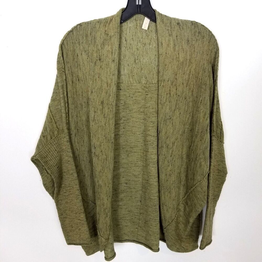 Pilcro Anthropologie Women Linen Blend Cardigan Sweater Sz XS Olive Bat Sleeve
